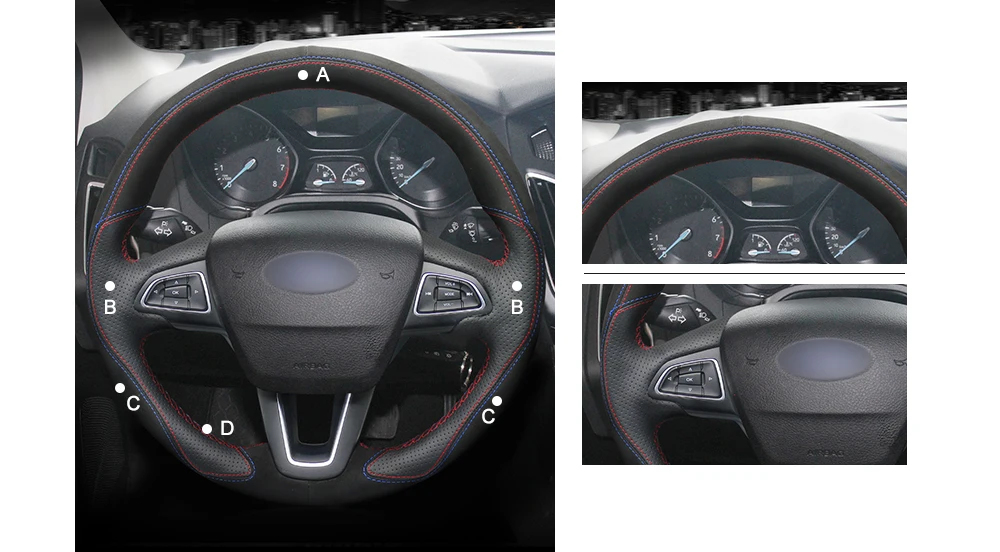 MEWANT черный чехол рулевого колеса автомобиля из натуральной кожи для Ford Focus 3- Kuga- Escape C-MAX Ecosport