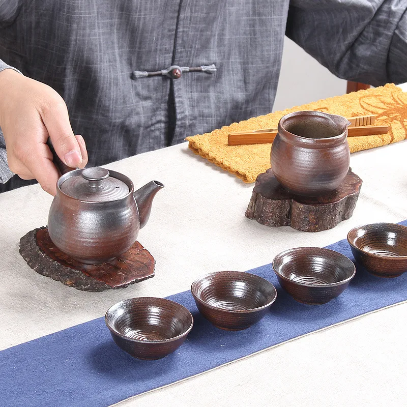 Чайный сервиз с оригинальным источником чайный из грубой древесины антикварные