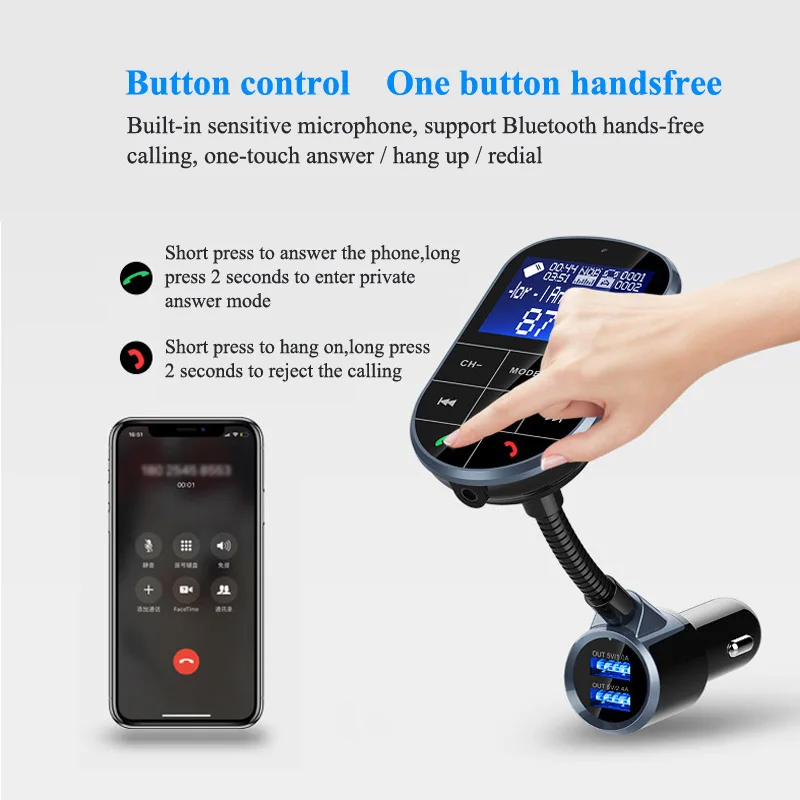 YASOKRO FM передатчик Aux модулятор Bluetooth Handsfree автомобильный комплект аудио MP3 плеер с 1,44 ЖК-дисплеем двойной USB Автомобильное зарядное устройство