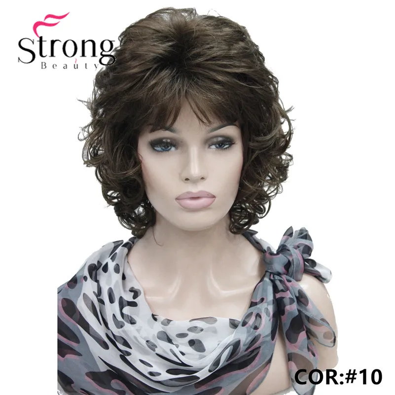 StrongBeauty черный короткий Мягкий Лохматый слоистый полный синтетический парик вьющиеся Женские синтетические парики - Цвет: 10 Med. Golden Brown