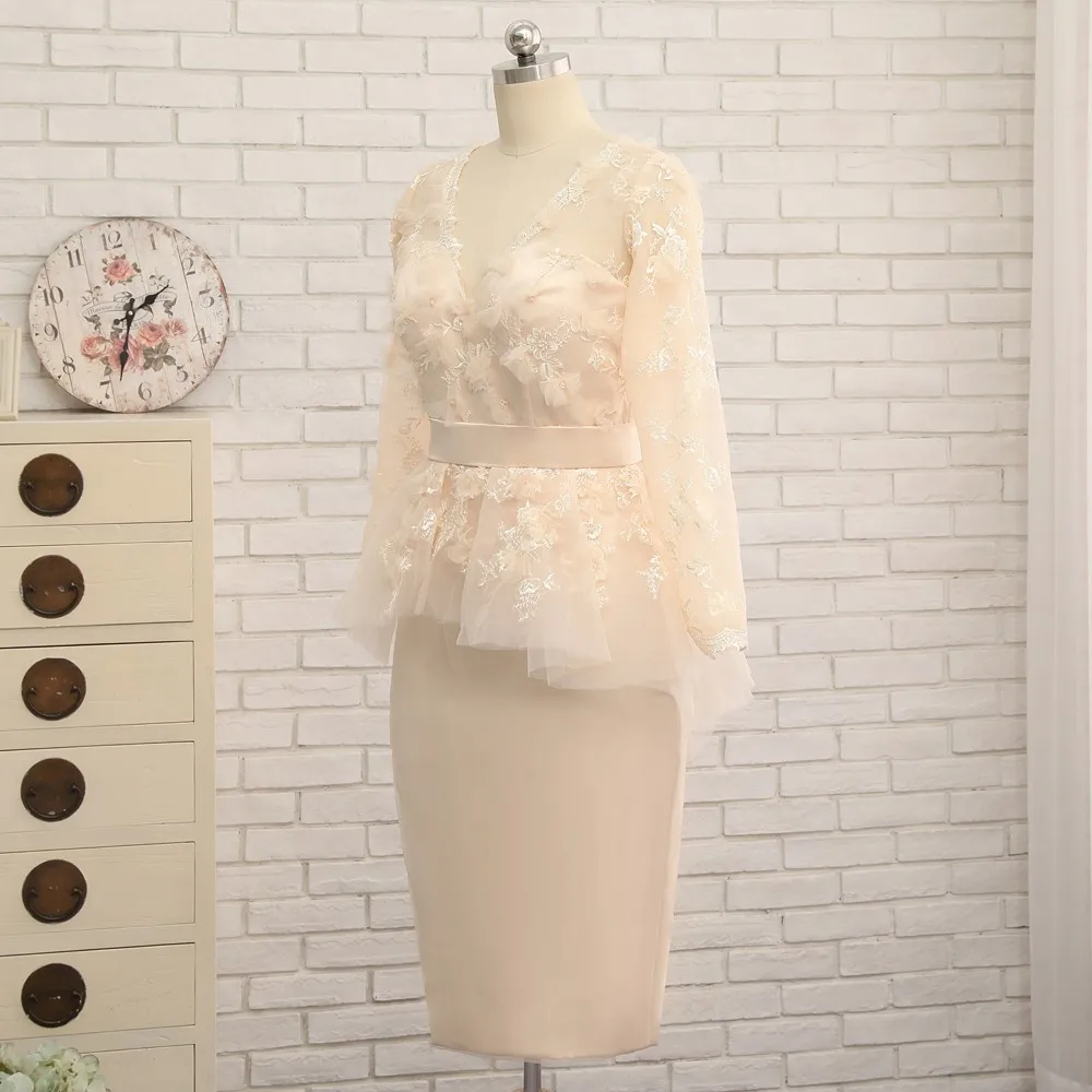 Платье футляр с V образным вырезом длинным рукавом и цветочным кружевом|red carpet