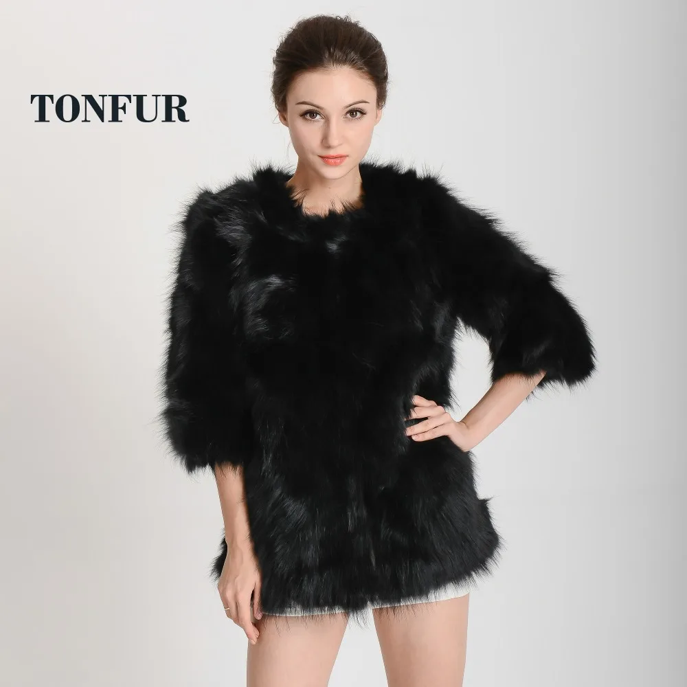 Низкий! Пальто из натурального меха енота Женская куртка лисы женская меховая