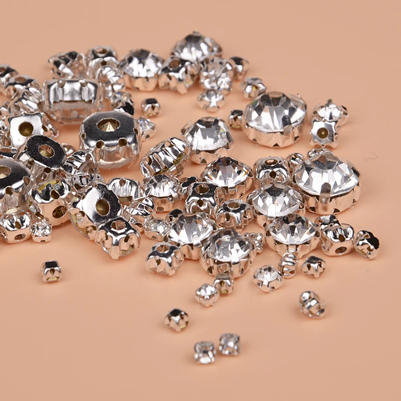 SS25 Silver Back Crystal Sew On Rhinestone with Hole Craft Rhinestones for Dresses Clothes Decoration Sewing Accessories S03 | Дом и сад