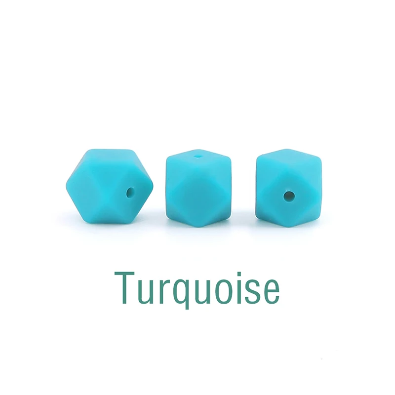 Turquoise Силиконовые бусины шестигранные бусины 14 мм 10 шт. пищевой силиконовый Прорезыватель для зубов DIY пустышки бусы-клипсы Ожерелье детский Прорезыватель давайте сделаем - Цвет: Turquoise