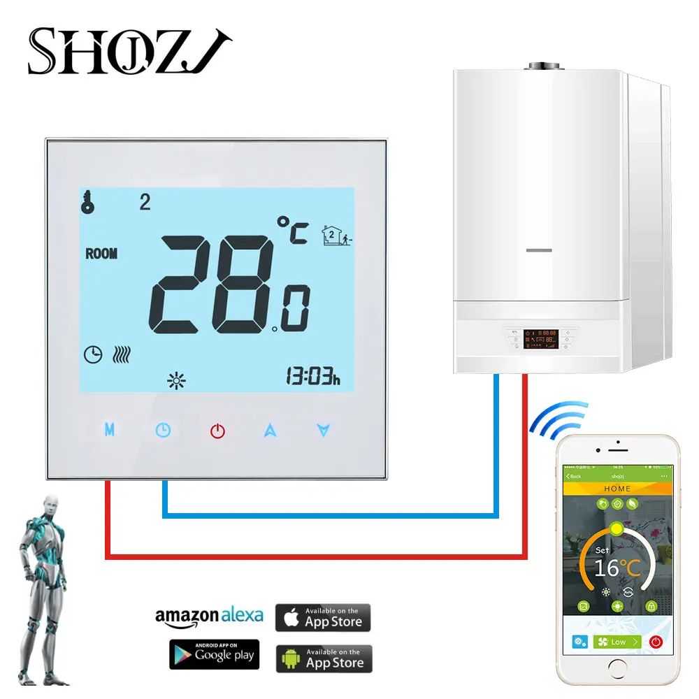 wifi white Echo Google Home iFtt беспроводное приложение WiFi газовый котел сенсорный экран комнатный термостат Еженедельный программируемый умный регулятор температуры - Цвет: wifi white