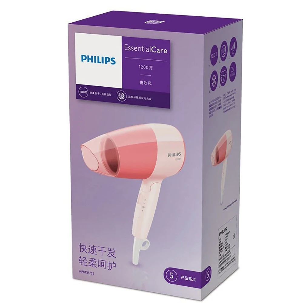 

Philips HP8125 Hair Dryer Handle Foldable Compact and Portable 1200 W Power 3 Files Flexible Setting Ergonomic Design