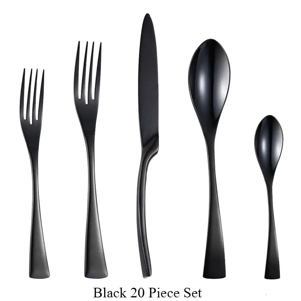 Black 20 Piece Set 24 шт./компл. набор черных столовых приборов из нержавеющей стали 20 шт./компл. посуда набор серебряных приборов нож и вилка прямая - Цвет: Black 20 Piece Set