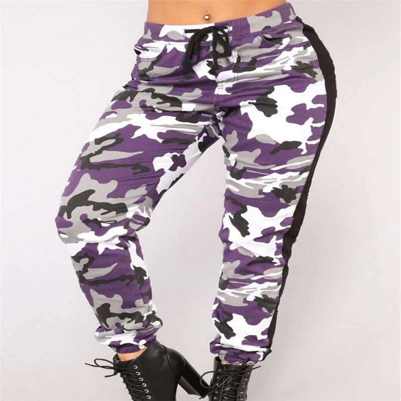 Женские повседневные камуфляжные брюки с боковой полоской и шнуровкой высокой