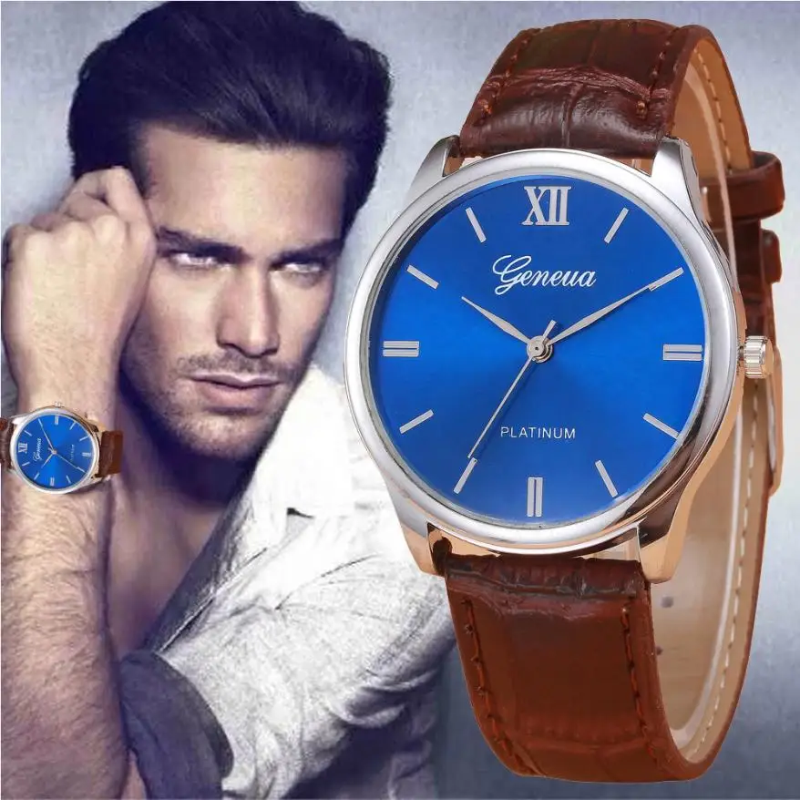 

geneva watch men montres femme 2019 woman watches Retro Design Leather Band Analog Alloy Quartz Wristwatch horloge man #N03