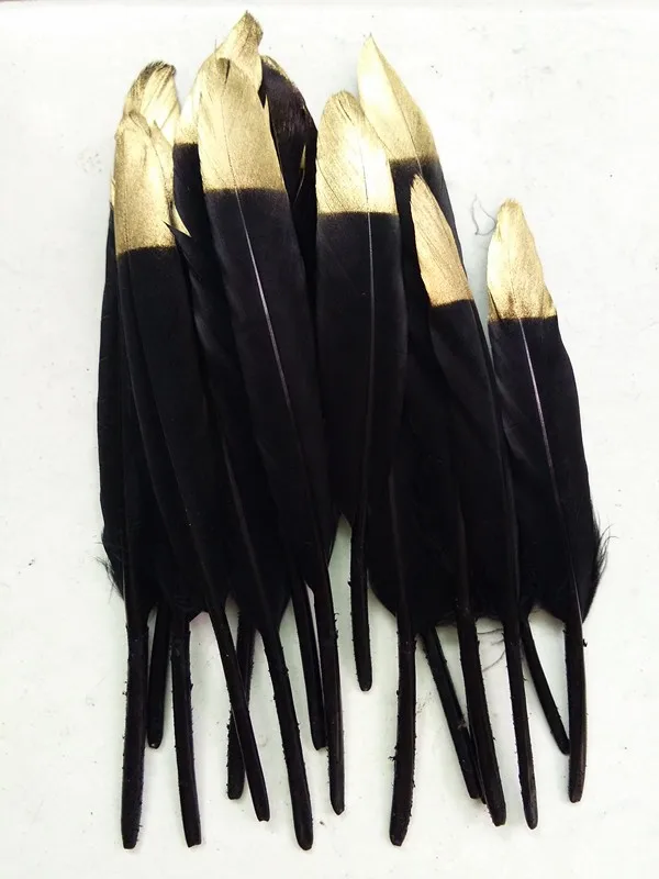 

Hot Sale 50pcs Black With Gold Color Goose/Duck Feathers 10-15cm/4-6inches Wedding Bouquet Decoration Craft for Home Decor