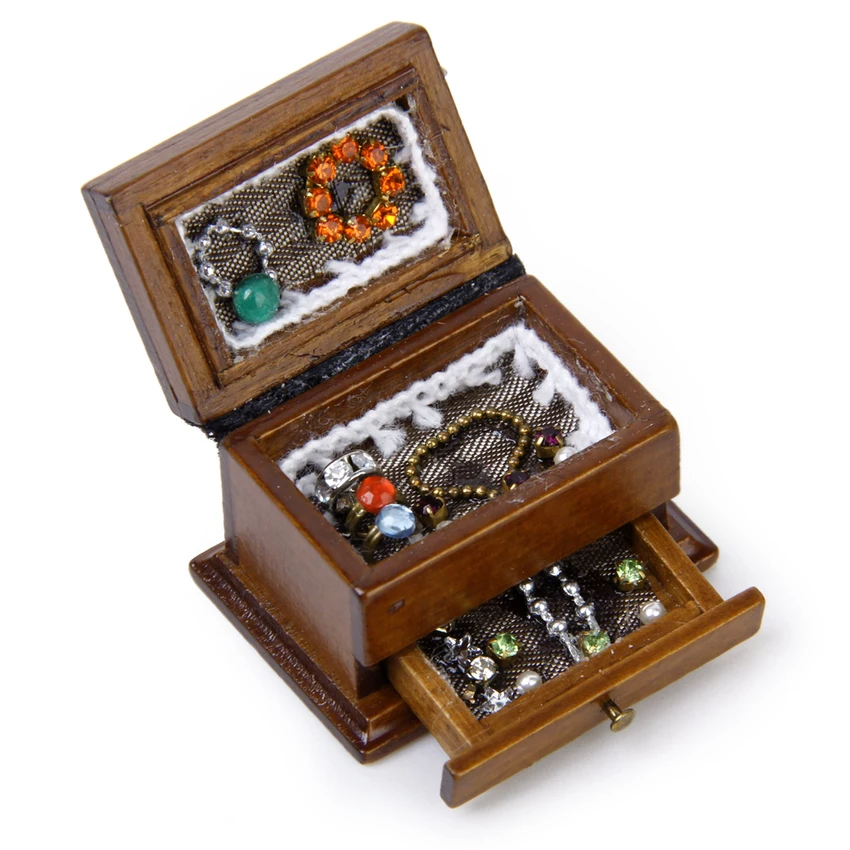 

oMoToys 1/12 Scale Wooden Miniature Jewelry Box for Dollhouse Decoration