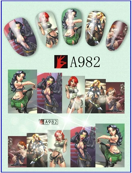 12 упак./лот переводка NAIL ART наклейки на ногти татуировки слайдера полное покрытие Романтический пикантная обувь для девушек и женщин, A973-984