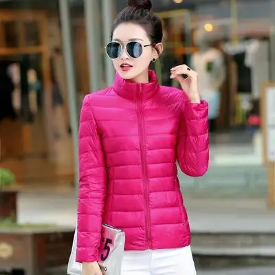 rose Red Легкий пуховик женский короткий секционный воротник Модный корейский тонкий осенний и зимний большой размер Женская куртка - Цвет: rose Red