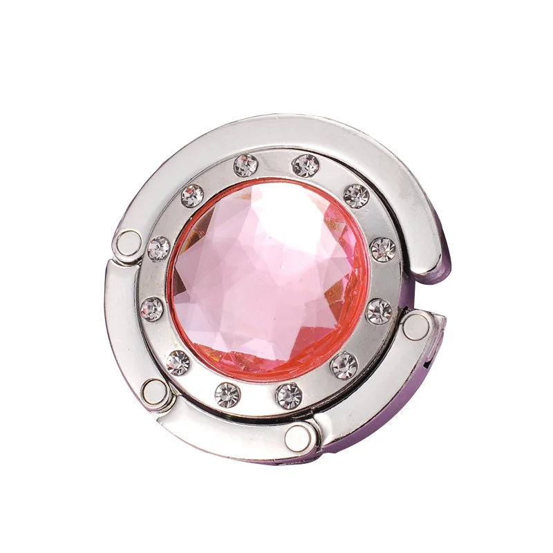 Pink Портативная Складная Сумка Rehinstone, крючок для кошелька, складная вешалка для сумок из сплава с кристаллами, держатель для сумки для стола, 14 цветов - Цвет: Pink