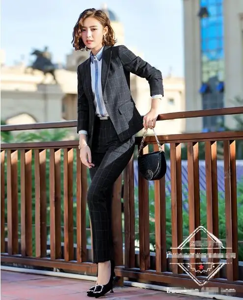 skirtsuit Модные женские клетчатые Формальные костюмы офисные OL форменные дизайнерские пиджак и юбка деловой костюм комплект из 2 предметов Большие размеры - Цвет: skirtsuit