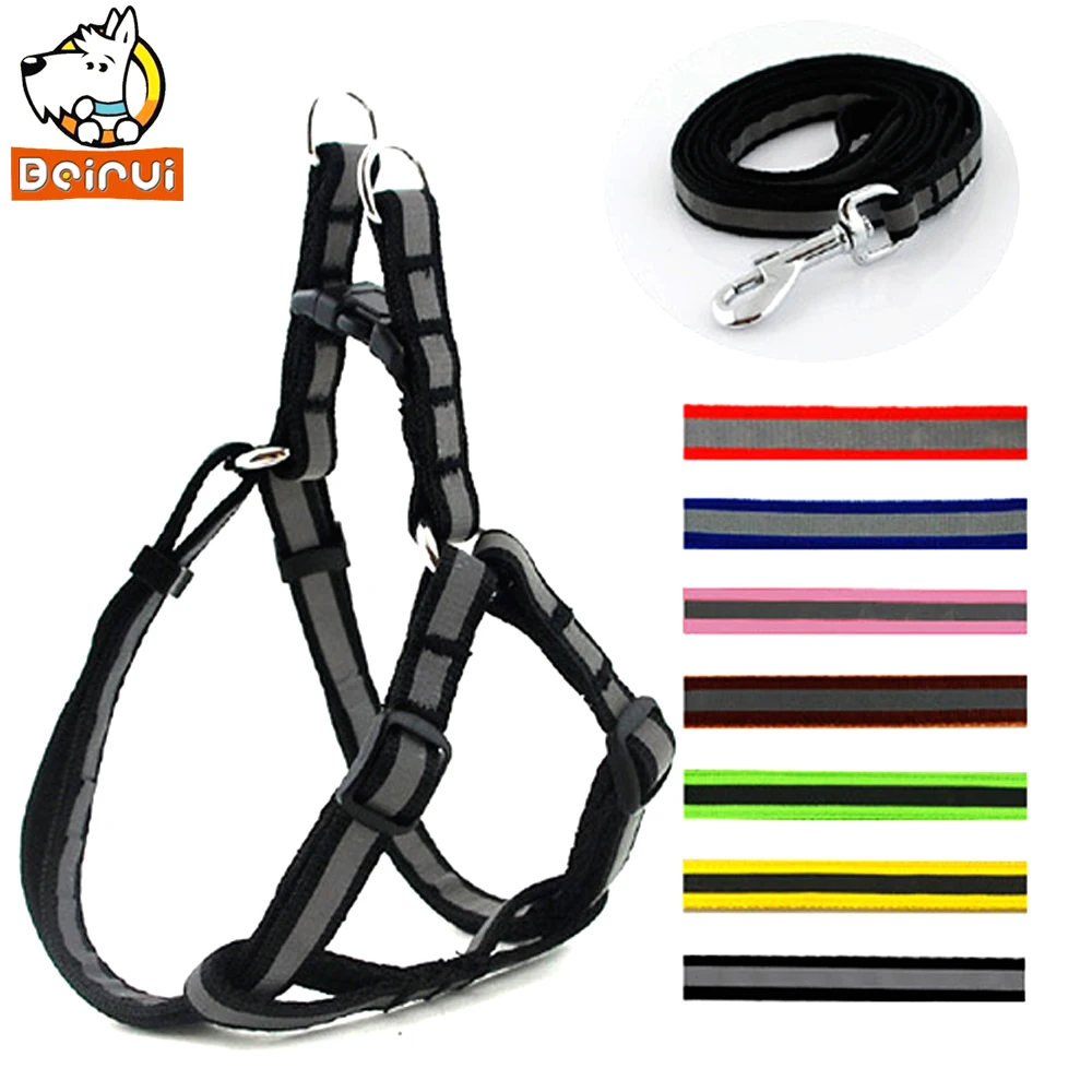 

1.0/1.5CM Width Stripe Pattern Nylon Dog Pet Harness & Walking Leash Set
