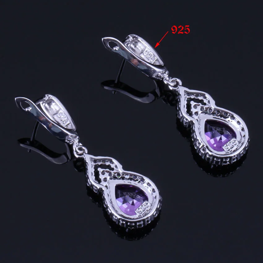 Изысканная груша фиолетового кубического циркония Белый CZ Посеребренные