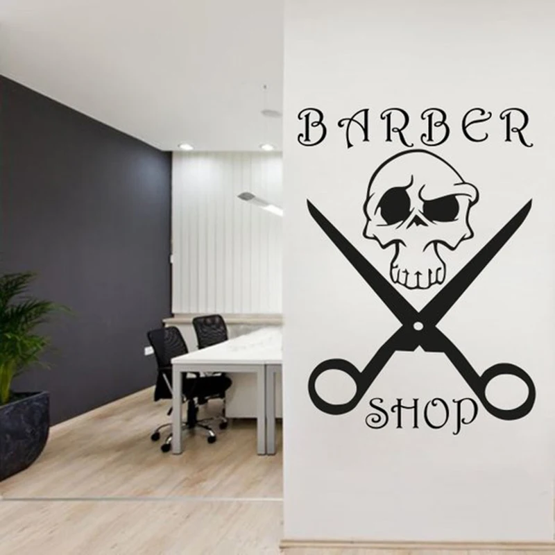 

Barber Wall Decal BarberShop Man Salon Haircut Beard Face Tools Logo Hair Salon Sticker Removable Store Window Logo Mural X39