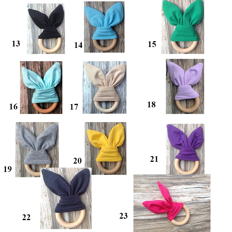 Mordedor con forma de oreja de conejo para beb&eacute;, mordedor de madera Natural de 70mm, de tela circular, entrenamiento de dentici&oacute;n de madera, 12 unidades-2