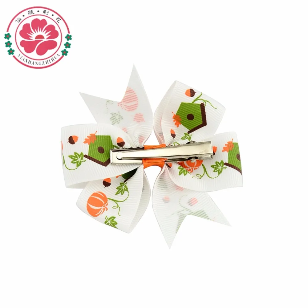 3 дюйма Хэллоуин Grosgrain ленты банты с зажимом 24 шт./лот призрак тыква Pinwheel заколки