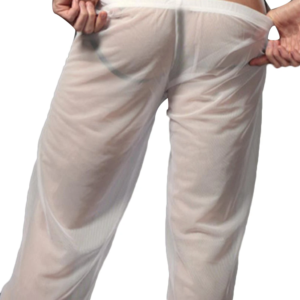 Модные мужские повседневные свободные прозрачные брюки с низкой талией домашние