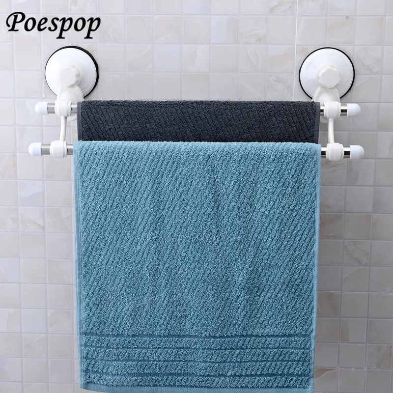 

POSEPOP 40CM Stainless Steel Suction Cup Bathroom Towel Bars Rack Shelf Towel Holder Hook Bathroom Tools Wall Mount Towel Bars