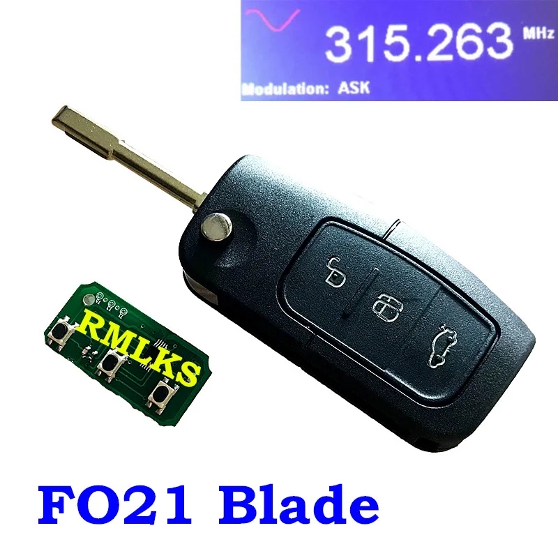 315MHz FO21 Blade RMLKS дистанционный брелок 3 кнопки 315 МГц 433 МГц 4D63 40bit ID83 4D60 80Bit чип подходит для Ford Focus Fiesta C Max Ka HU101 Blade - Количество кнопок: 315MHz FO21 Blade