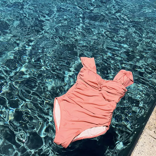 Korea Vintage Baby Pink Shirred Ruched One Piece Swimsuit Sexy Tummy Control Push Up Swimwear Women Monokini Bathing Suits