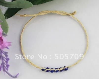 

80PCS raffia wish bracelets W/blue seed beads #21636
