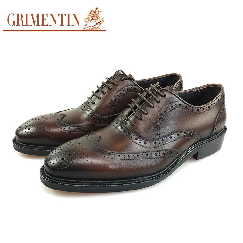 GRIMENTIN/мужские оксфорды ручной работы из натуральной кожи мужская деловая обувь с