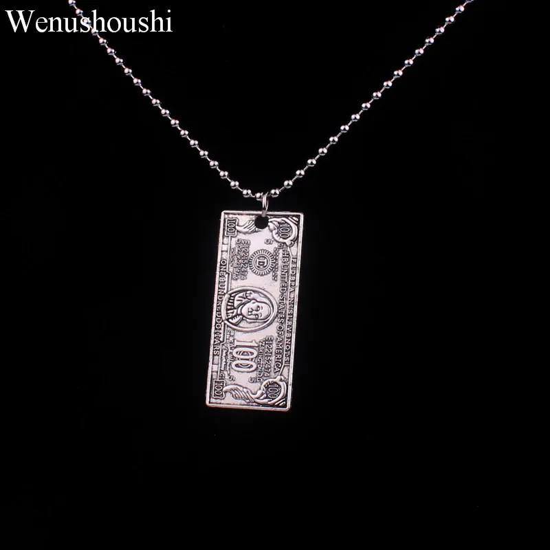 antique silver color stainless steel beads chain one hundred dollars necklaces men hiphop rock streetwear women di022 | Украшения и