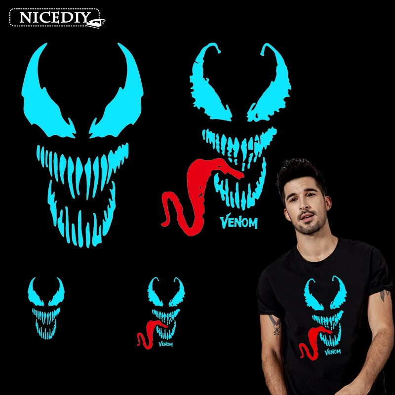 Nicediy Hero Venom Mark iron on Transfers для одежды Ткань Горячая виниловая теплопередача нашивки аппликация на футболку светящаяся наклейка
