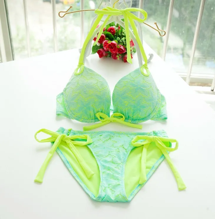 Набор бикини с низкой талией для женщин бретелькой на шее мягкий пуш ап купальник