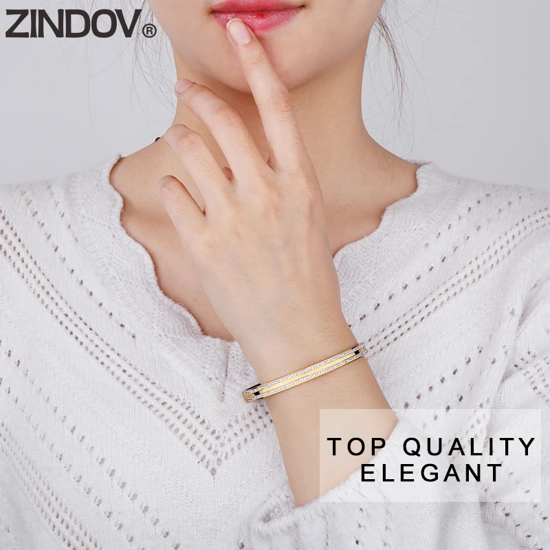 ZINDOV классические женские золотые браслеты браслет с двумя линиями кристаллов