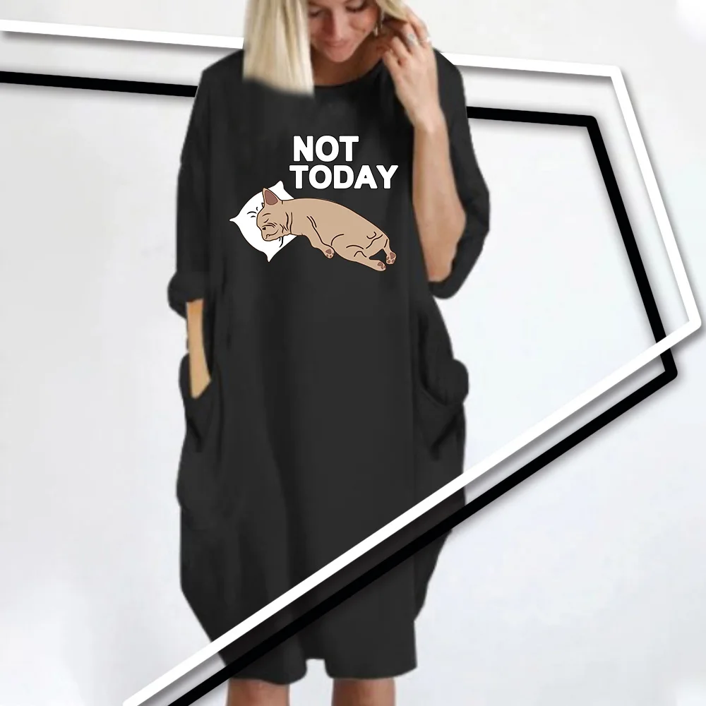 YOFOCOO Новое поступление летнее платье не сегодня с принтом для женщин хлопок