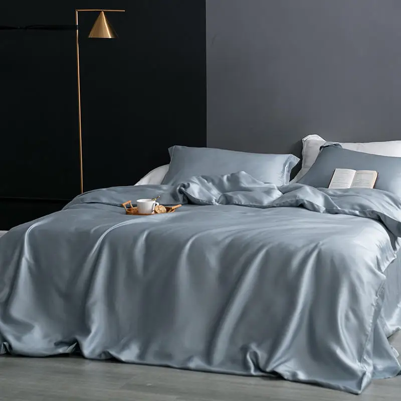 Tencel Lysell однотонный белый розовый серый пододеяльник набор дышащий шелковистый мягкий 4 шт. постельные принадлежности queen/King size простыня подушка sham