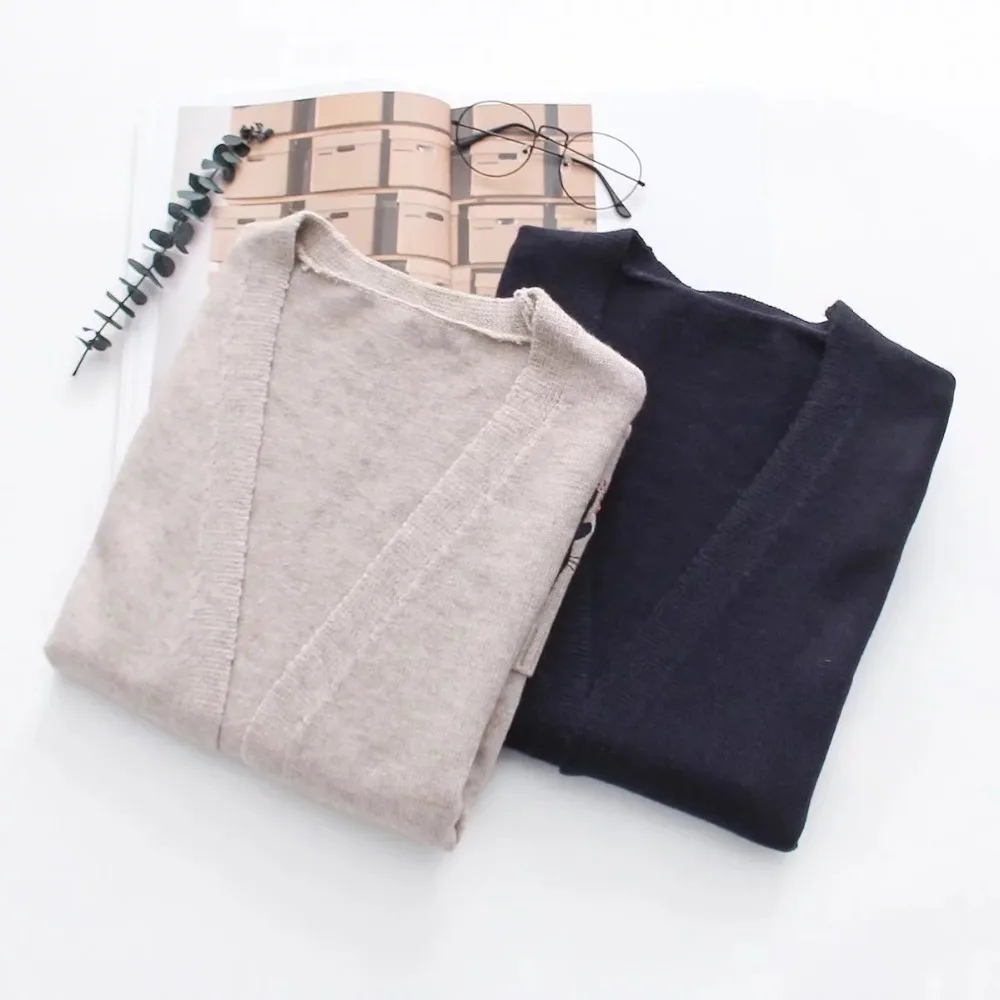 Cartoon Cat Embroidery On Pockets Long Sleeve Cardigans Casual Women Knitting Outwear 2018 Spring Autumn Knitwear |
