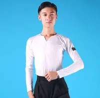 white top 5 цветов Мужская футболка спортивная для латинских танцев стиль с длинным рукавом V воротник рубашка мужская - Цвет: white top