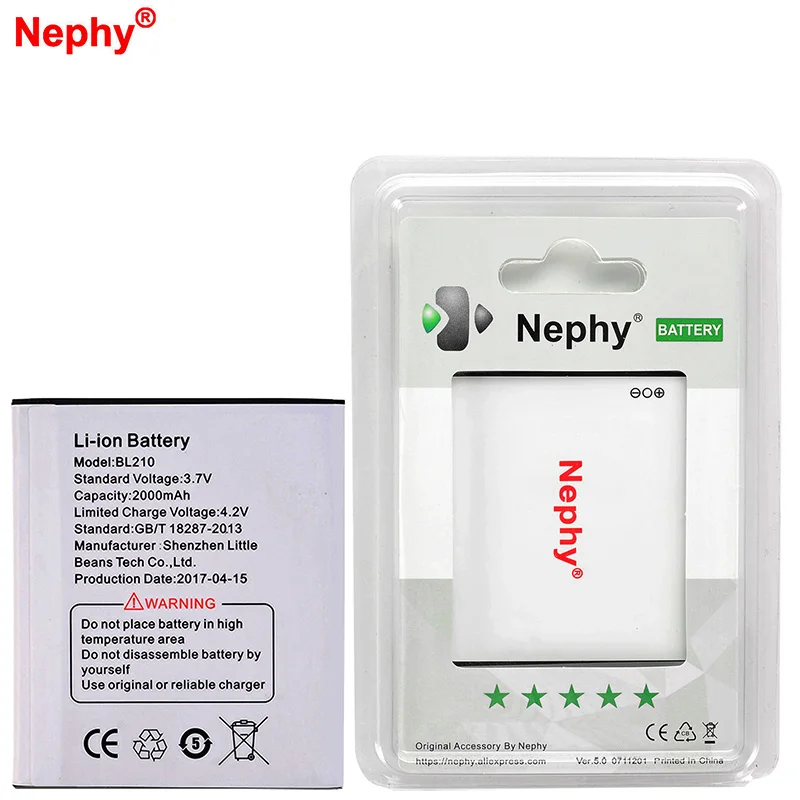 Nephy Батарея BL210 для lenovo A536 A606 S820 S820E A750E A770E A656 A766 A658T S650 S658T A828T 2000 мА/ч, 3,7 v