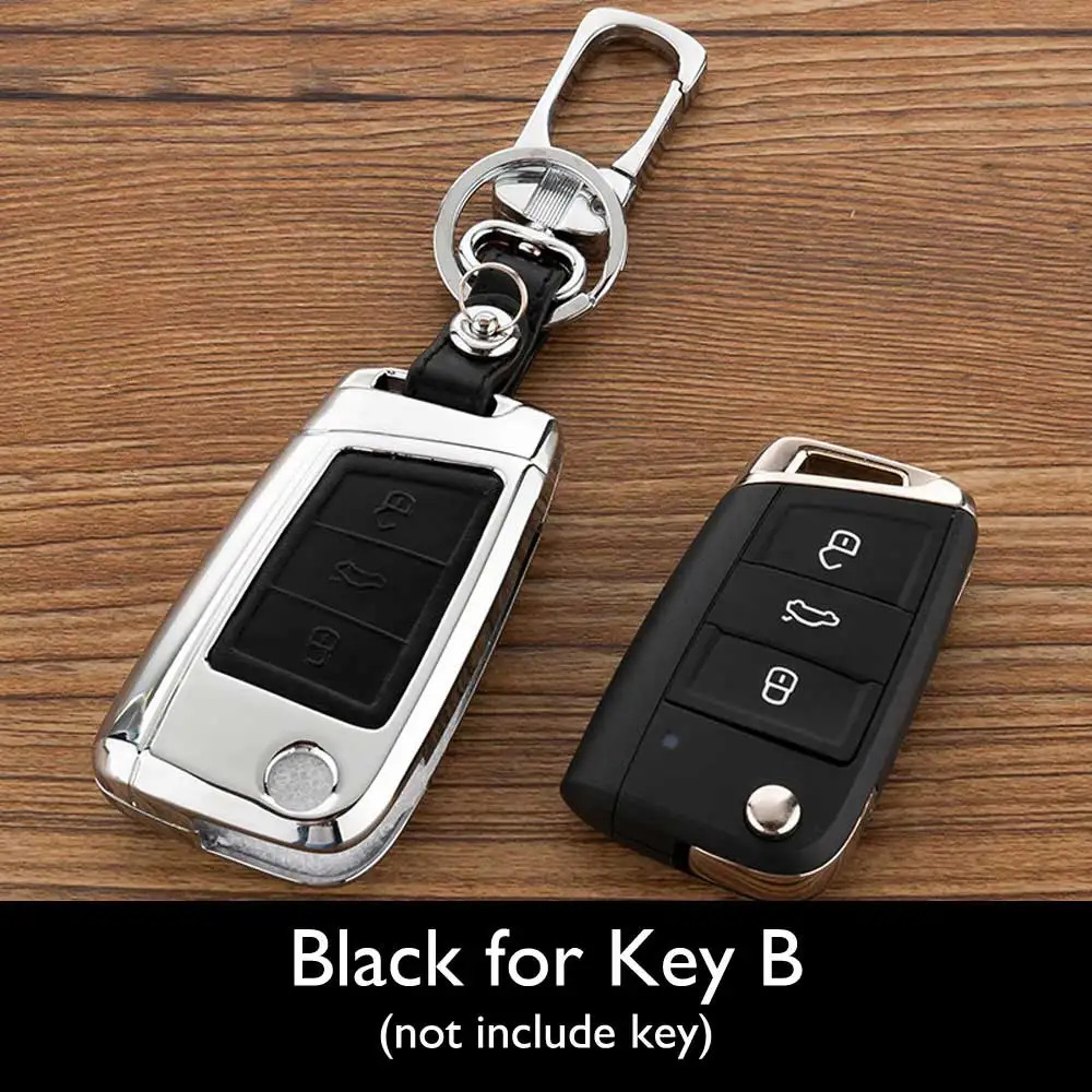 Black for Key B Цинковый сплав+ кожаный чехол для ключей для автомобиля VW Skoda Octavia A5 A7 Rapid Fabia Superb Citigo Yeti для jetta, Passat SEAT дистанционный чехол-брелок - Название цвета: Black for Key B