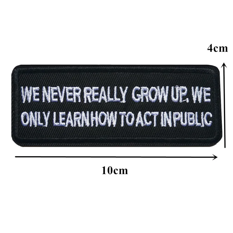 10x4 см черные вышитые буквы пришитые железные нашивки никогда не вырастают значки