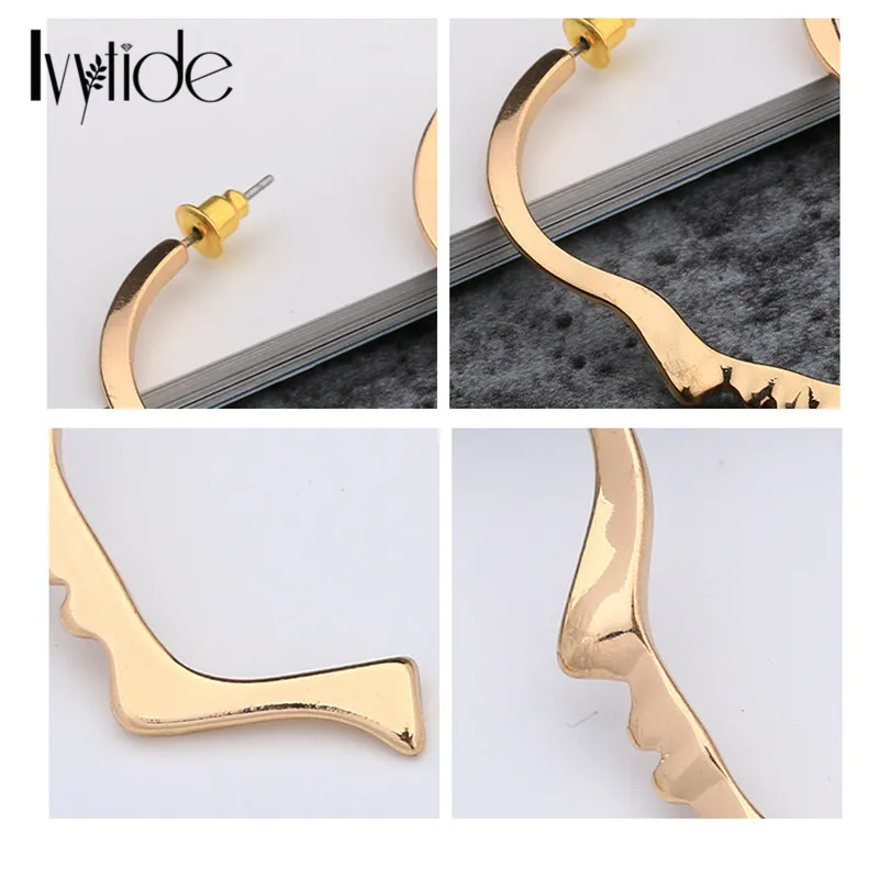 Лвитайд Модные металлические серьги с абстрактным лицом, пустотелые свисающие половинки серьги искусства для женской бижутерии.