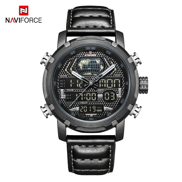 NAVIFORCE водонепроницаемые мужские военные спортивные часы, мужские роскошные брендовые аналоговые цифровые кварцевые часы, мужские часы с двойным дисплеем - Цвет: Black Grey