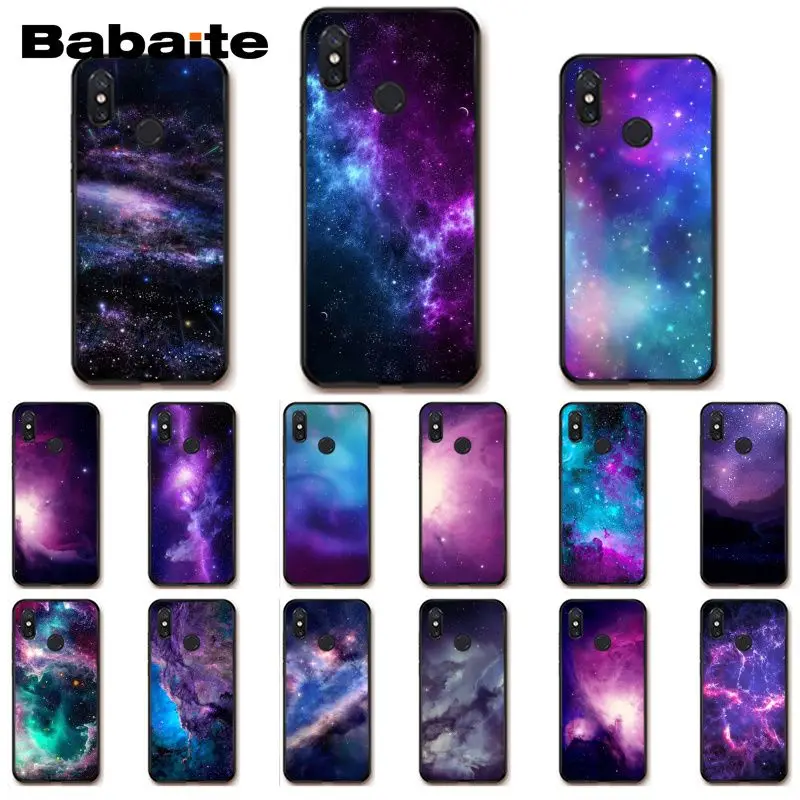 Мягкий чехол для телефона Babaite с фиолетовым космическим принтом звездой черным