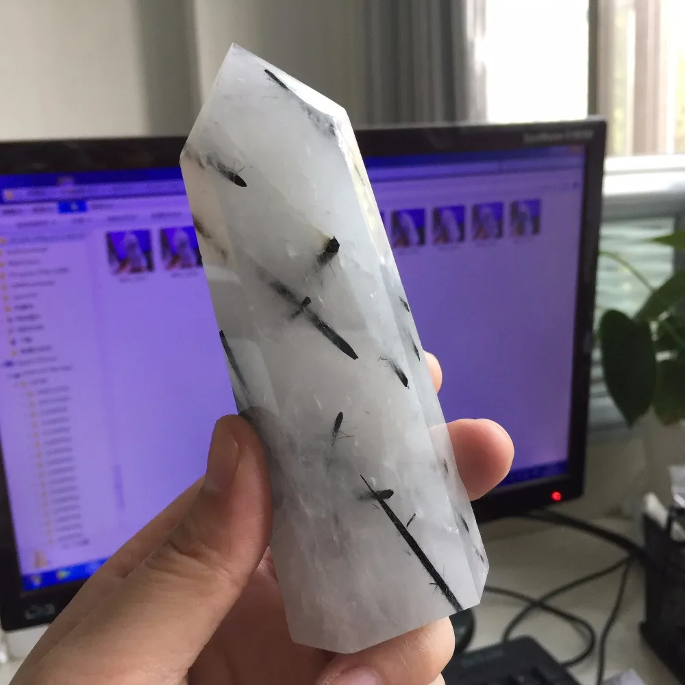 234g Natural Transparent Black Tourmaline Quartz Crystal Wand Home Decoration Accessories Healing Stone for Birthday gift | Дом и сад