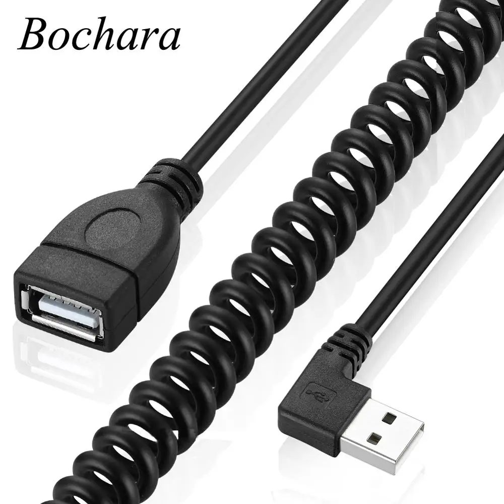 Эластичный спиральный Удлинительный кабель Bochara USB 2 0 штекер гнездо прямой M/F 90