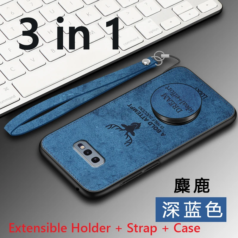 Deer-3in1-Blue Накладка Олень чехол s Прочный ТПУ чехол для samsung galaxy S10 lite S8 S9 Plus Note 8 9 ремешок магнитный автомобильный держатель удача Лось - Цвет: Deer-3in1-Blue