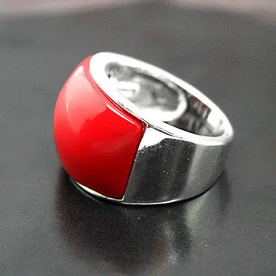 

FREE SHIPPING@@ 12*16mm RARE RED CORAL 925 STERLING SILVER JEWELRY RING SIZE 7/8/9/10