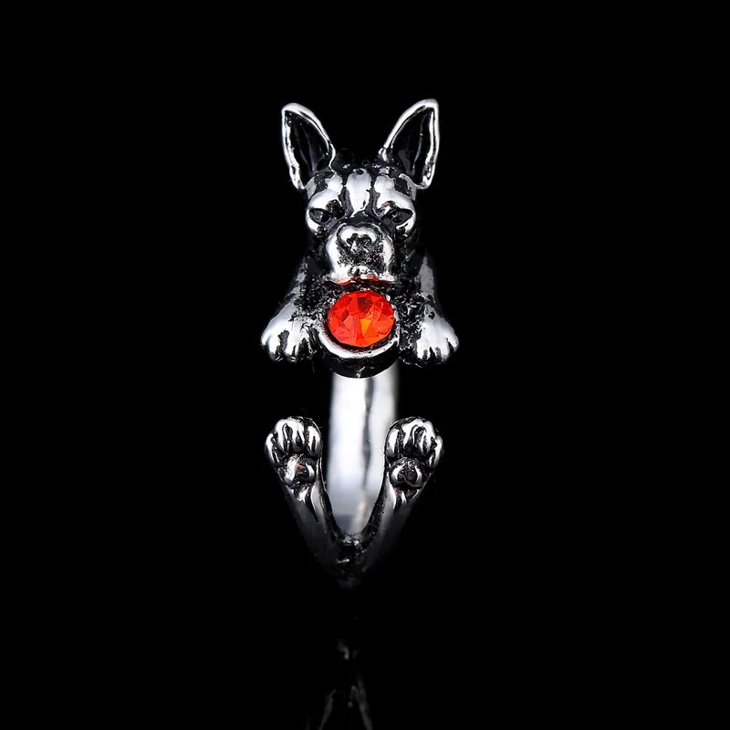 Прямая поставка американское кольцо Boston Terrier античное серебряное покрытие