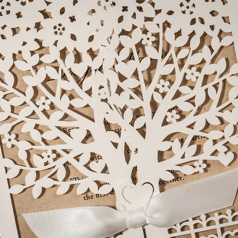 1pcs Sample White Tree Designed Elegant Laser Cut Wedding Invitation Cards Greeting Card With Ribbon &ampEnvelope&ampSeals | Дом и сад